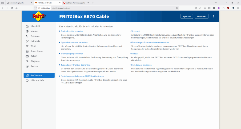 Web-Menü des Verpackung des FRITZ!Box 6670 Cable Routers (2)