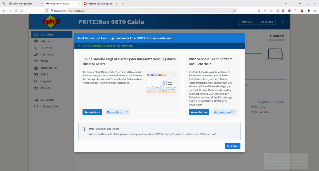Web-Menü des Verpackung des FRITZ!Box 6670 Cable Routers (3)