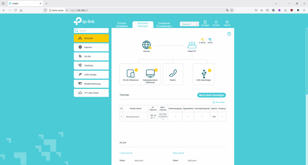 Webmenü des TP Link VX800v Routers (4)