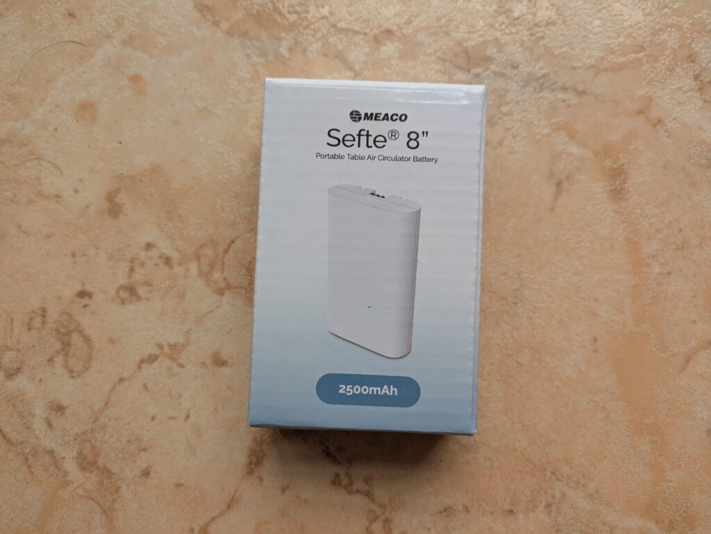 Akku verpackung des MeacoFan Sefte® 8 Ventilators