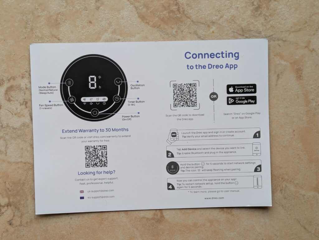 Anleitung des Dreo DR-HTF007 Nomad One Ventilators