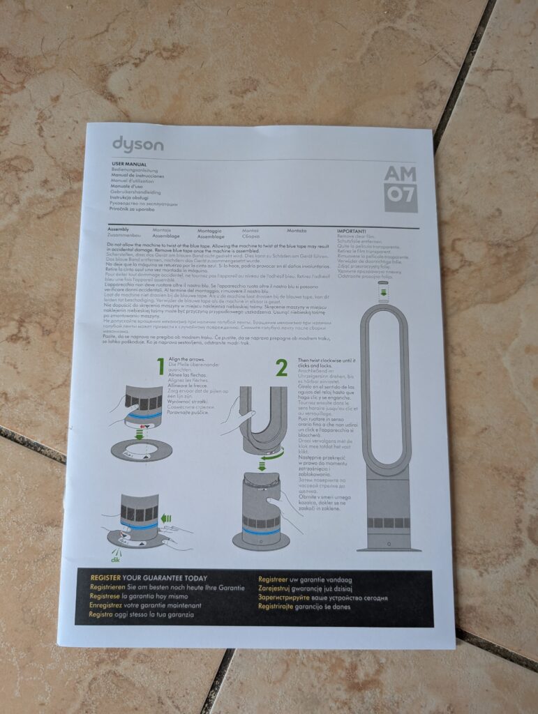 Anleitung des Dyson AM07 Air Multiplier Ventilators