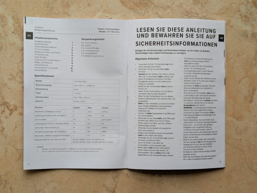 Anleitung des Levoit LTF-F362-WEU Ventilators (4)