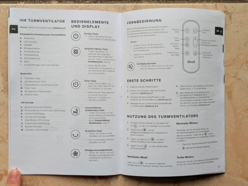 Anleitung des Levoit LTF-F362-WEU Ventilators (5)