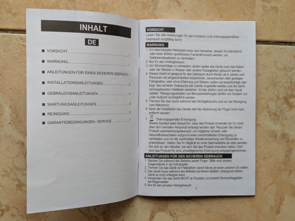 Anleitung des Midea FS40-16CR Standventilators (2)