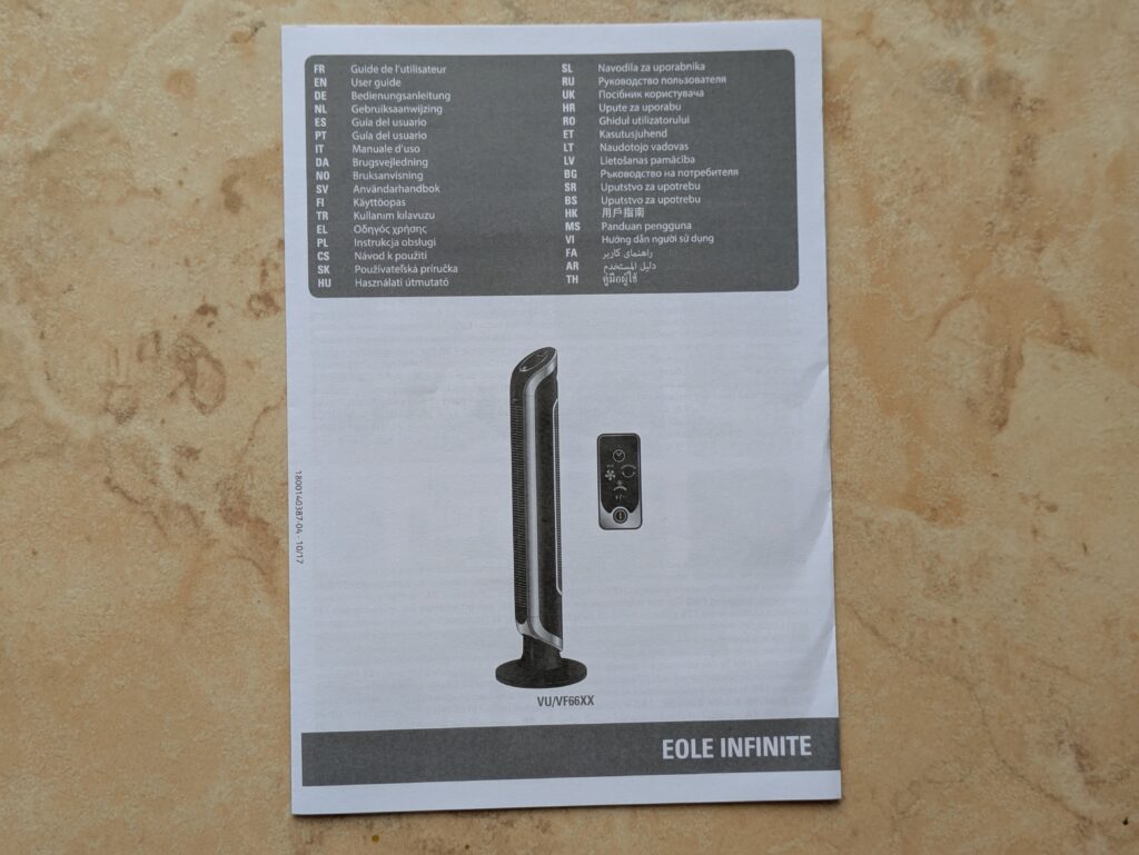 Anleitung des Rowenta VU6670 Eole Infinite Ventilators