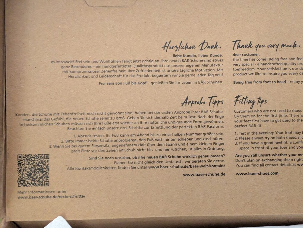 Bär Judy Barfußschuhe Tipps Karton Innenseite