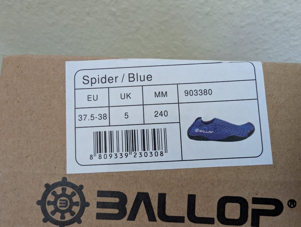 Ballop Spider Barfußschuh Karton Etikett