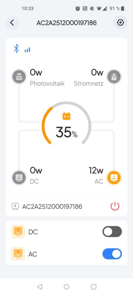 BLUETTI AC2A Powerstation App Übersicht