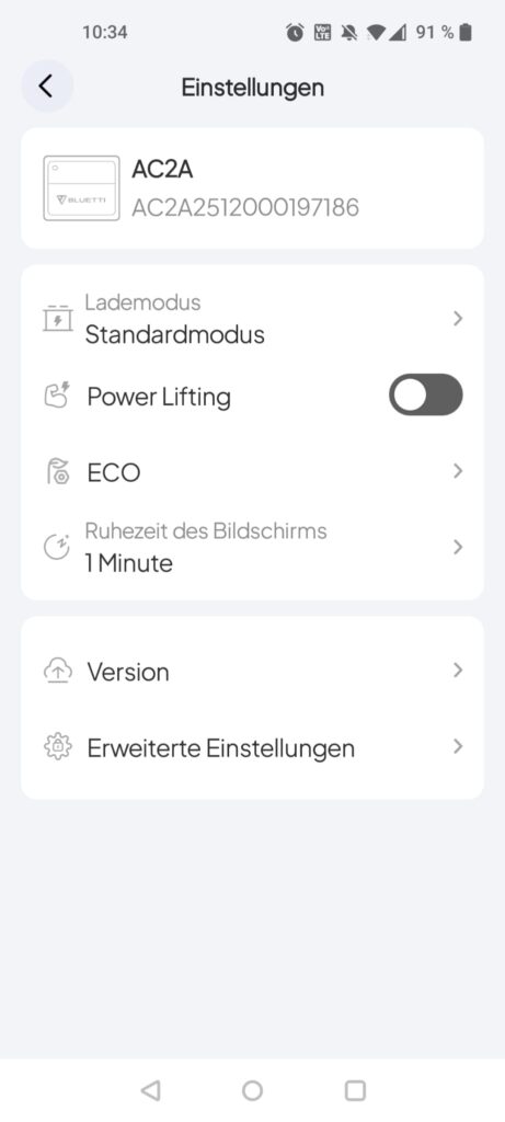 BLUETTI AC2A Powerstation App Einstellungen