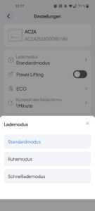 BLUETTI AC2A Powerstation App Modus-Auswahl