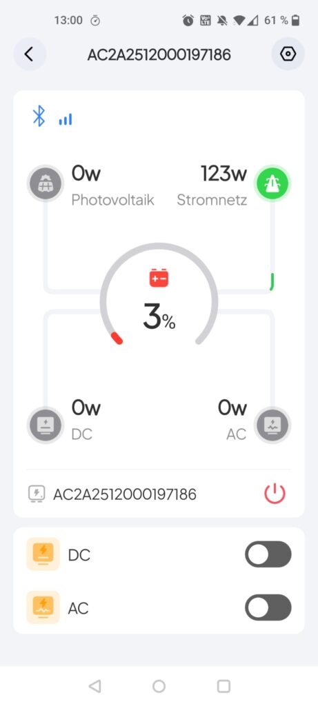 BLUETTI AC2A Powerstation App beim Aufladen