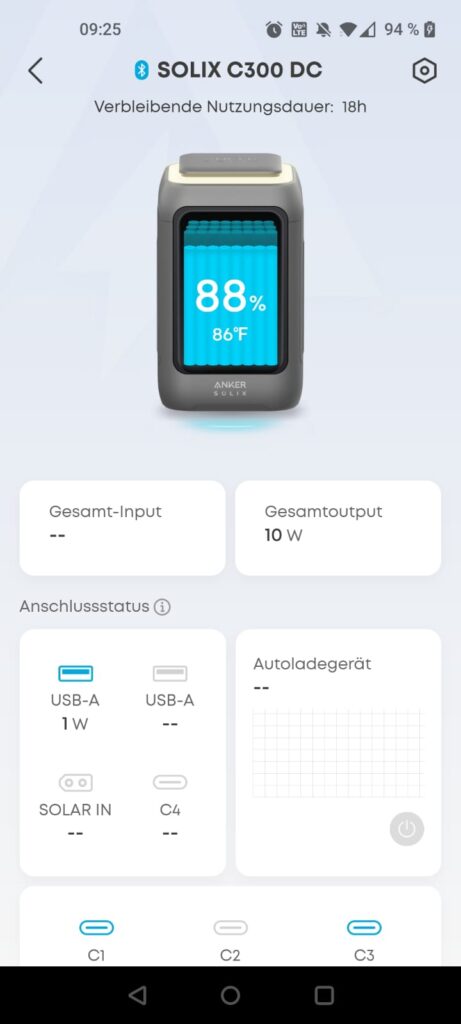 Anker SOLIX C300 DC Powerstation App Übersicht