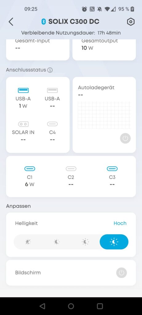 Anker SOLIX C300 DC Powerstation App Anschluss und Helligkeit