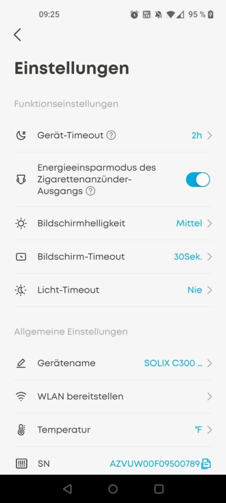 Anker SOLIX C300 DC Powerstation App Einstellungen
