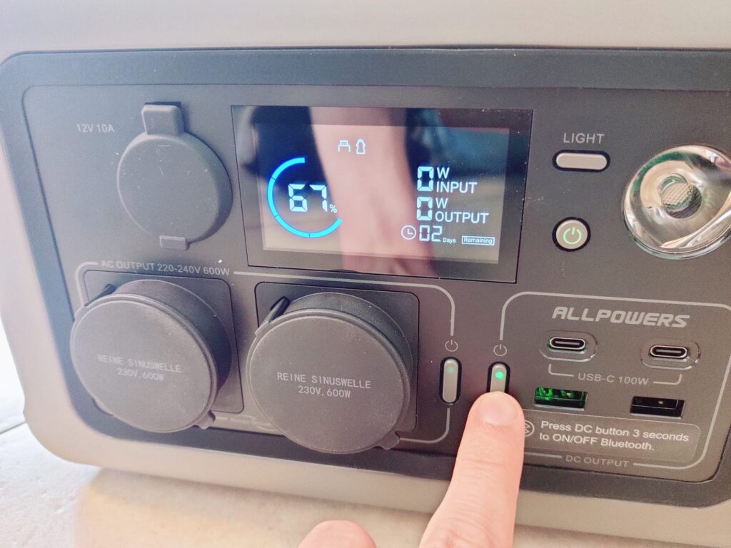 ALLPOWERS R600 Powerstation DC-Aktivierung