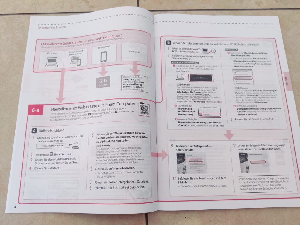 Canon PIXMA TS705a Tintenstrahldrucker Inbetriebnahme offen