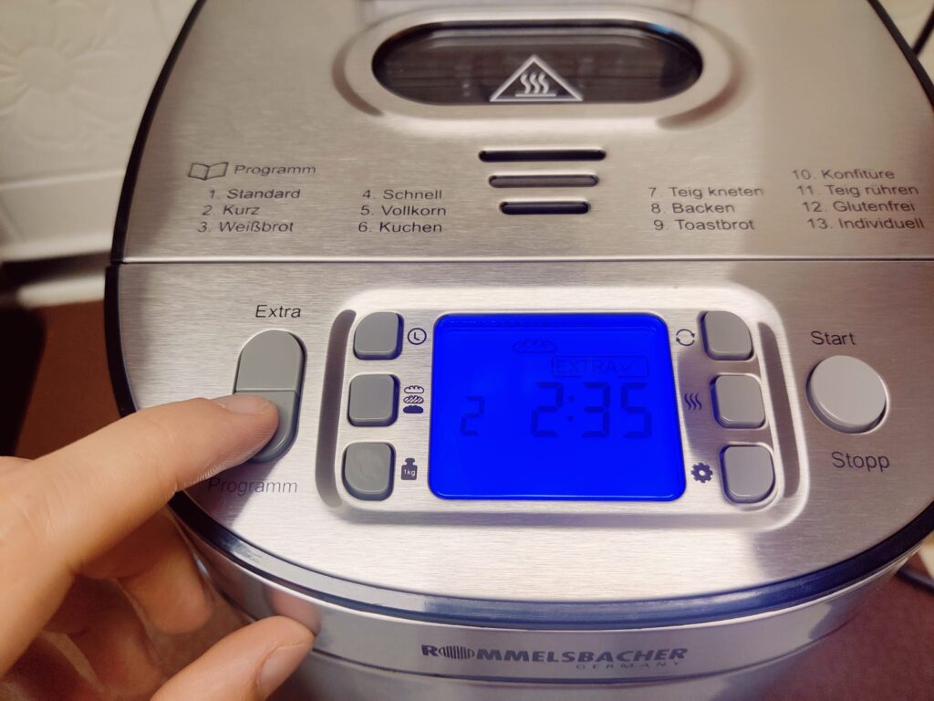 Rommelsbacher BA 550 Brotbackautomat Programme im Display