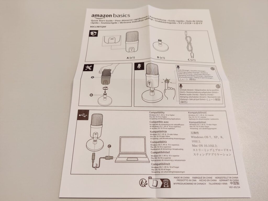 Amazon Basics AMZ-S6524A Mikrofon Schnellstartanleitung aufgeklappt