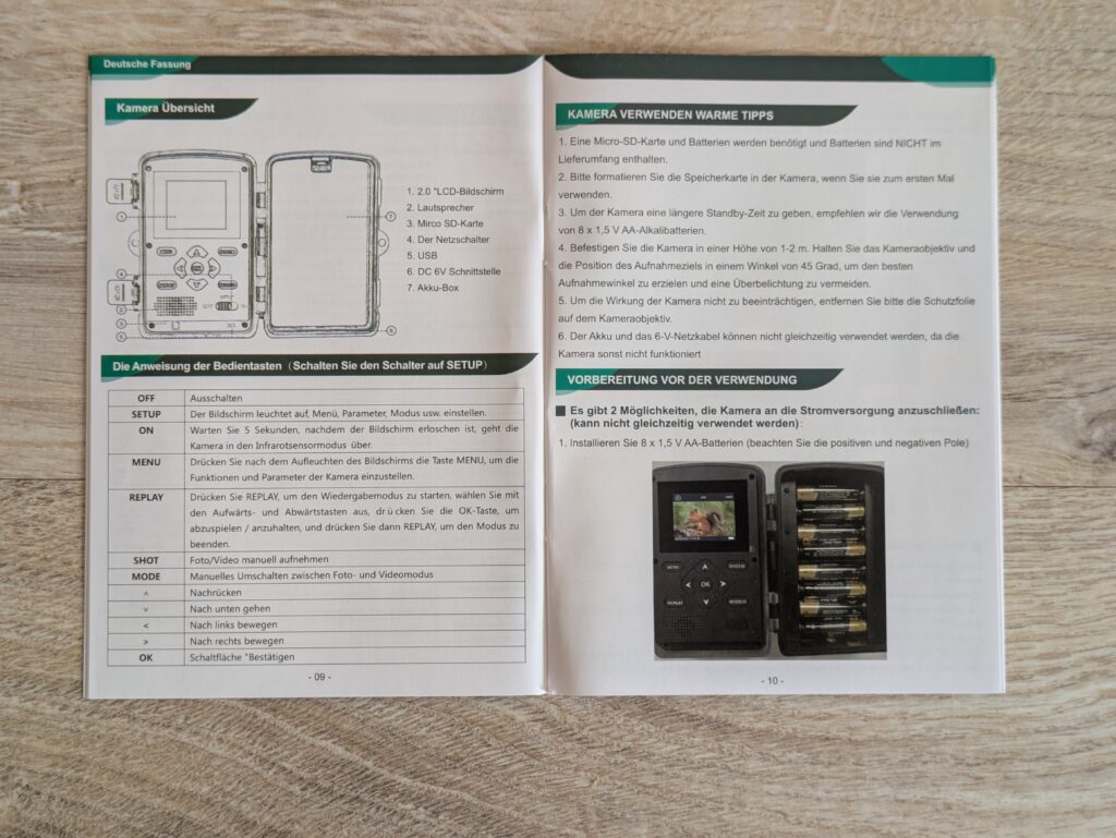 Anleitung der Haza PR800 Wildkamera geöffnet