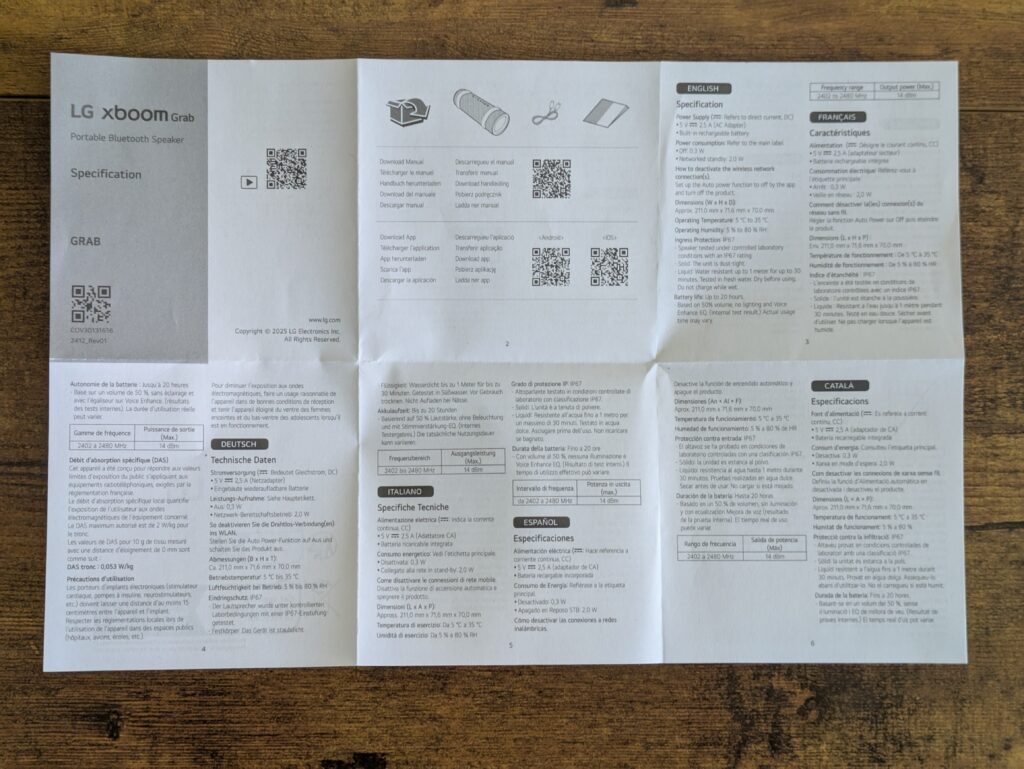 Anleitung des LG xboom Grab by will.i.am Bluetooth-Lautsprechers geöffnet
