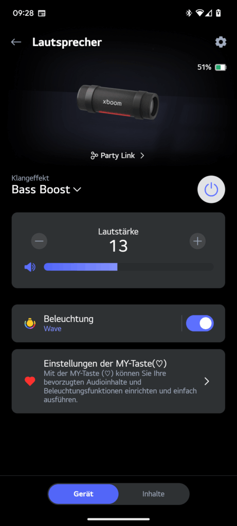 App des LG xboom Grab by will.i.am Bluetooth-Lautsprechers