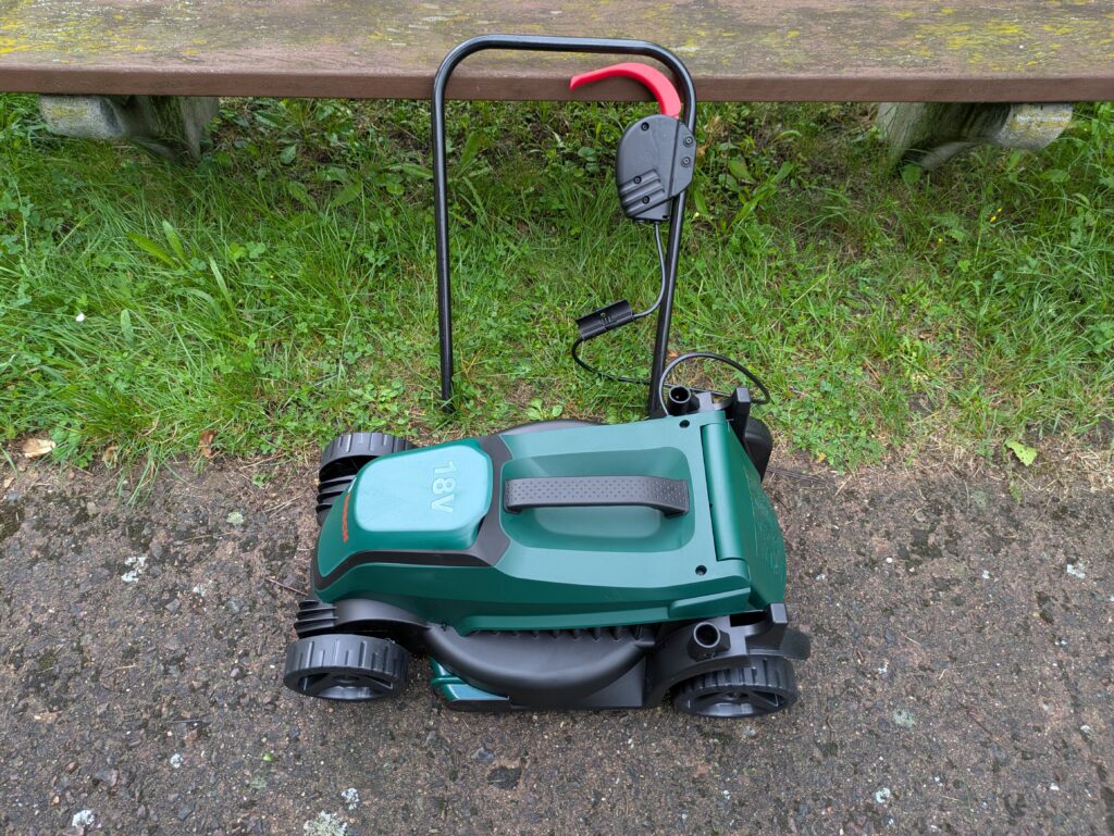 Bosch EasyMower 18V-32-200 Akku-Rasenmäher unmontiert von der Seite