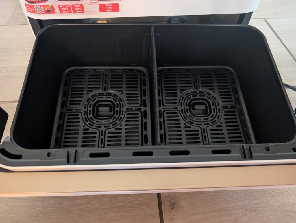 COSORI DualBlaze TwinFry Heißluftfritteuse Garschublade mit Crisperplatten und Trennplatte