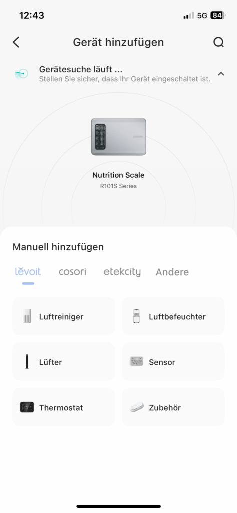 Cosori CNS-R101S Küchenwaage App-Verbindung
