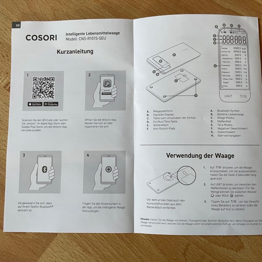 Cosori CNS-R101S Küchenwaage Bedienungsanleitung