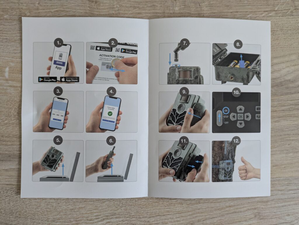 Kurzanleitung der Zeiss Secacam 5 Wildkamera geöffnet