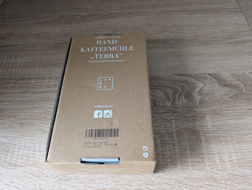 Lambda Coffee Kaffeemühle Verpackung Rückseite