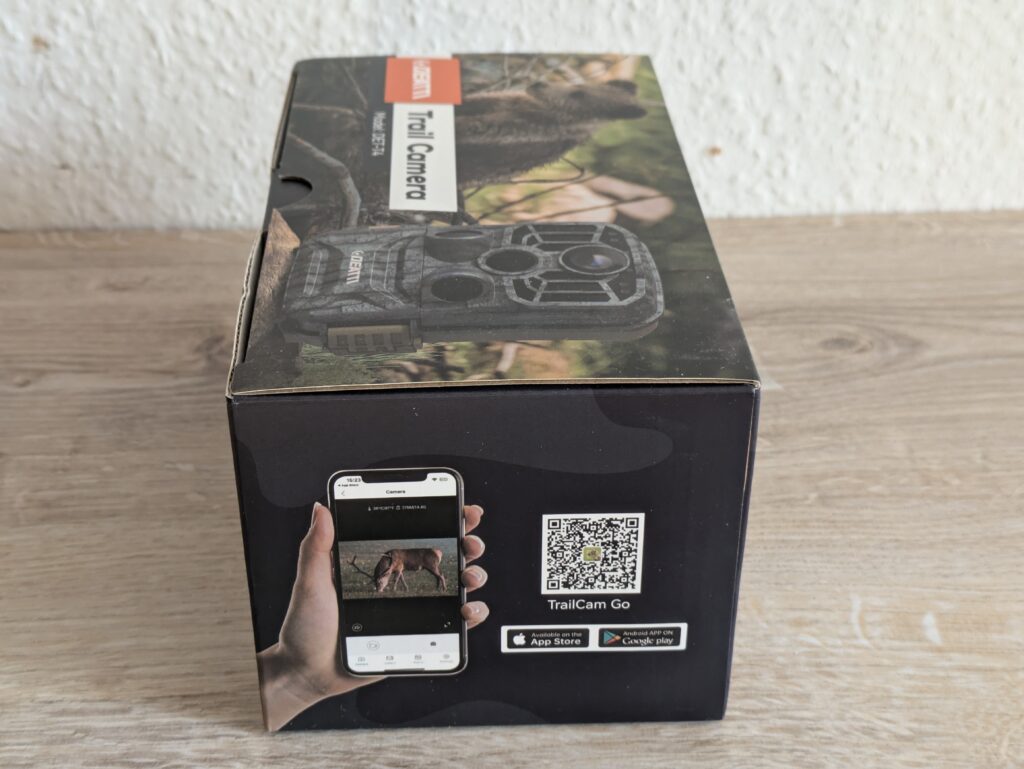 Verpackung der DEATTI DET T4 Wildkamera von Links