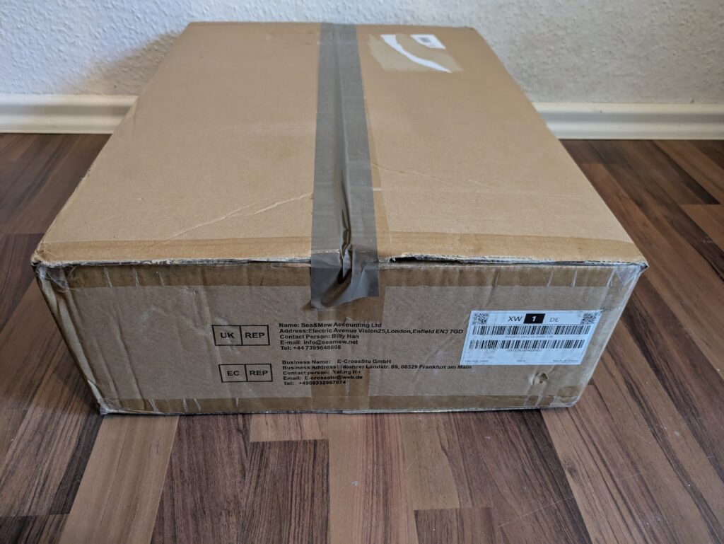 Verpackung der Dripex Vibrationsplatte von der Seite