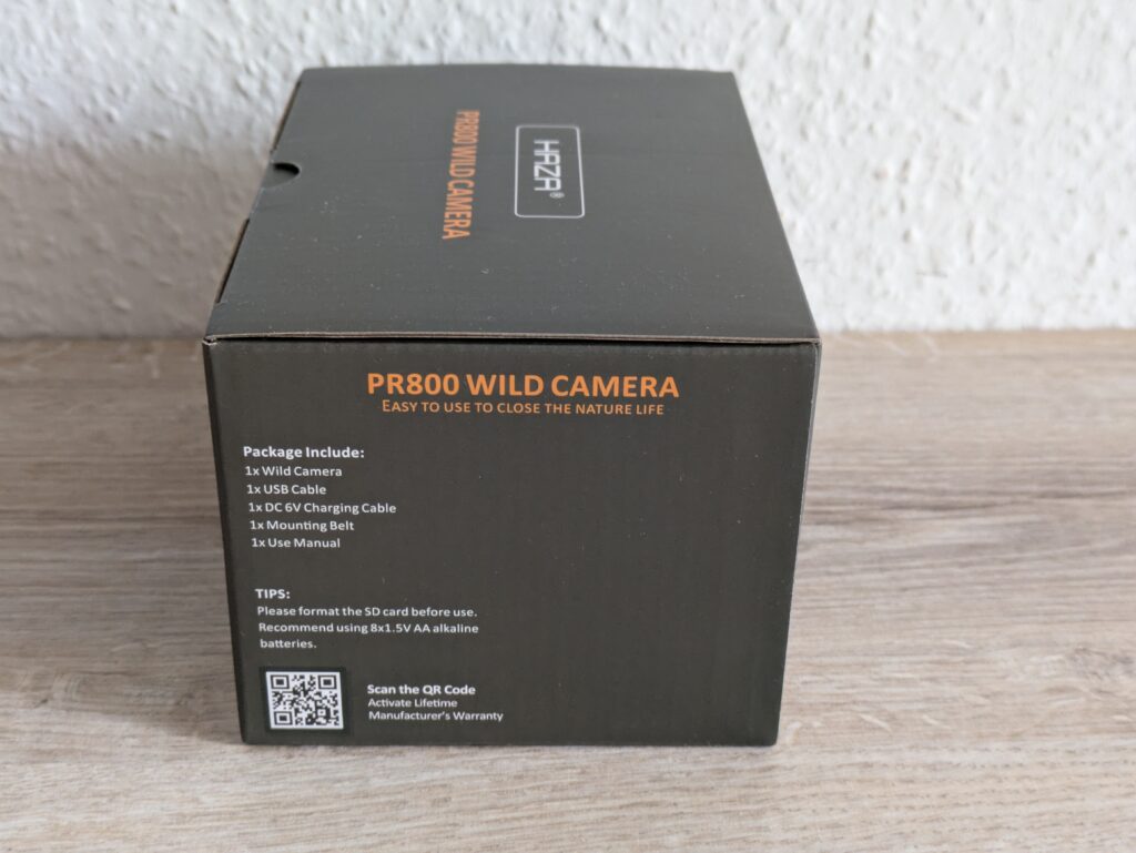 Verpackung der Haza PR800 Wildkamera von Links