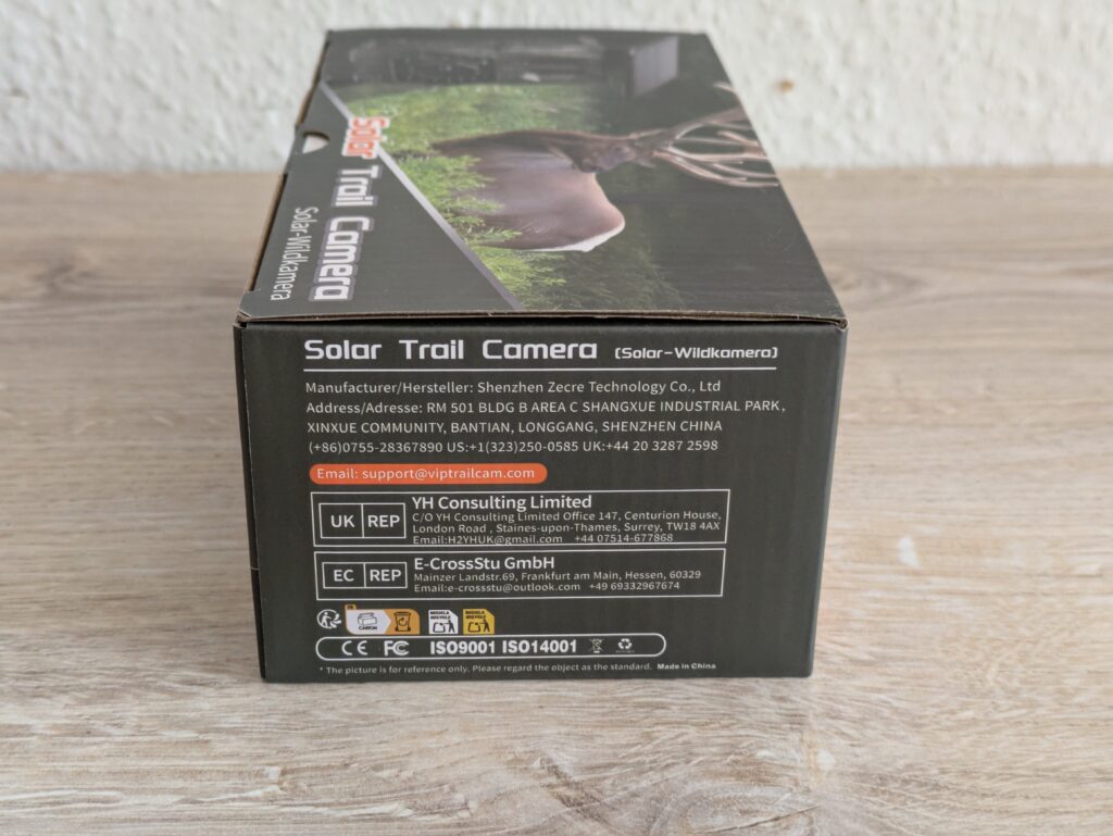 Verpackung der Maxdone PH970S Wildkamera von Rechts