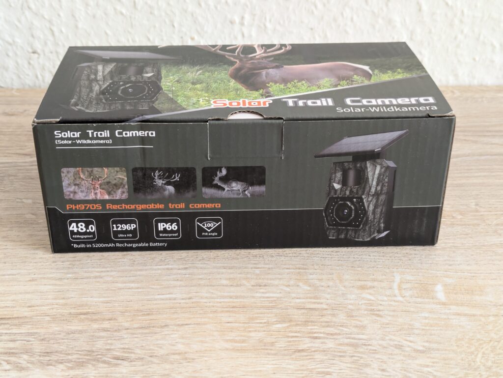 Verpackung der Maxdone PH970S Wildkamera von vorne