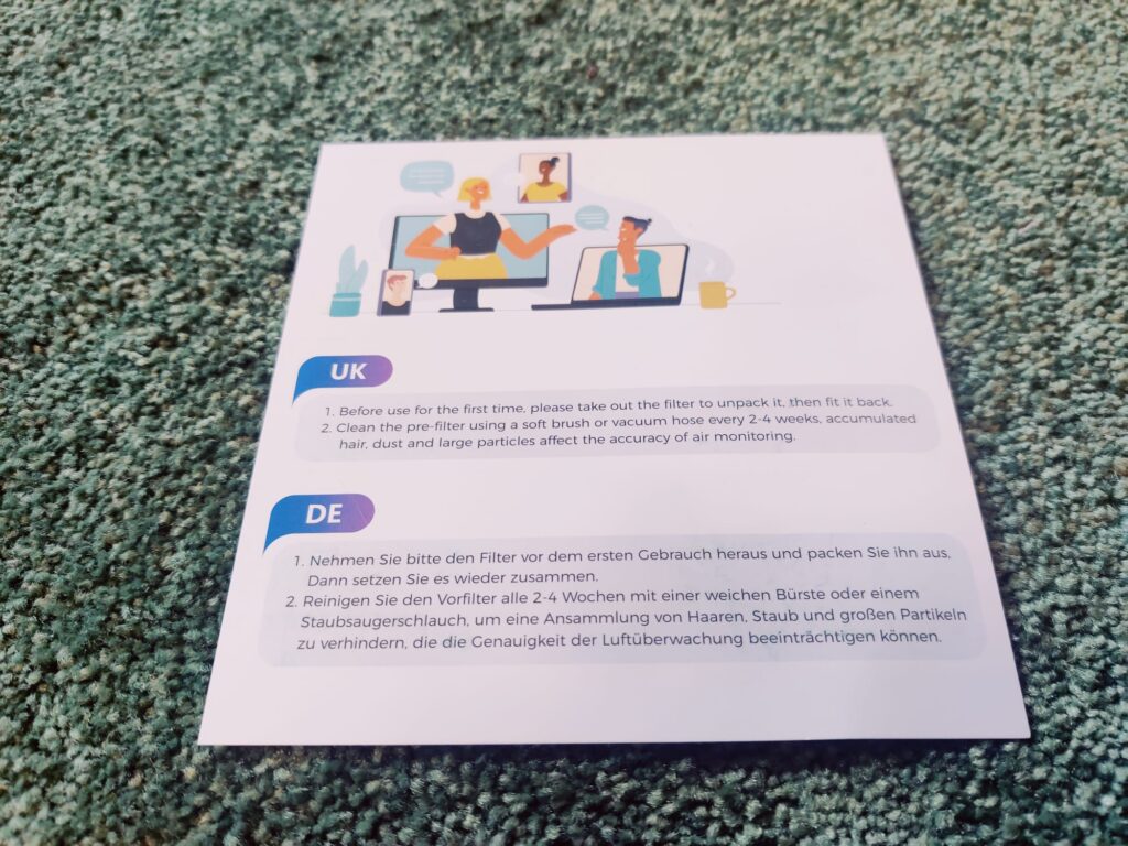 CONOPU DH-JH06 Luftreiniger Hinweiskarte zur Inbetriebnahme
