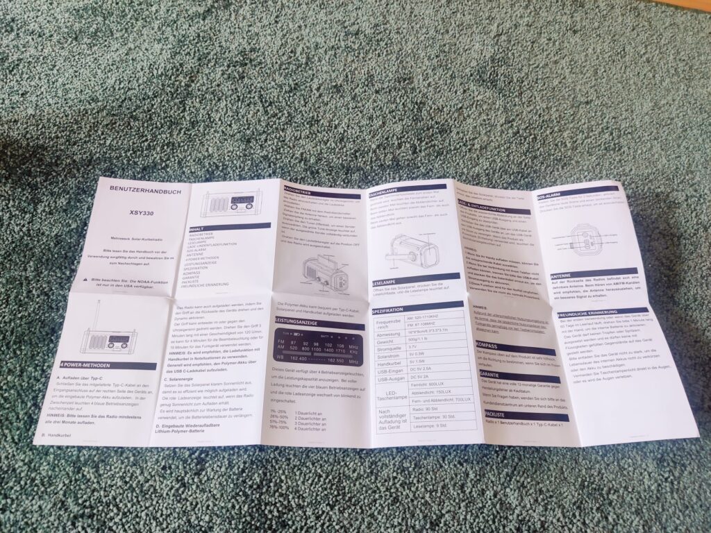 Zpincsipo XSY330 Kurbelradio Benutzerhandbuch ausgeklappt