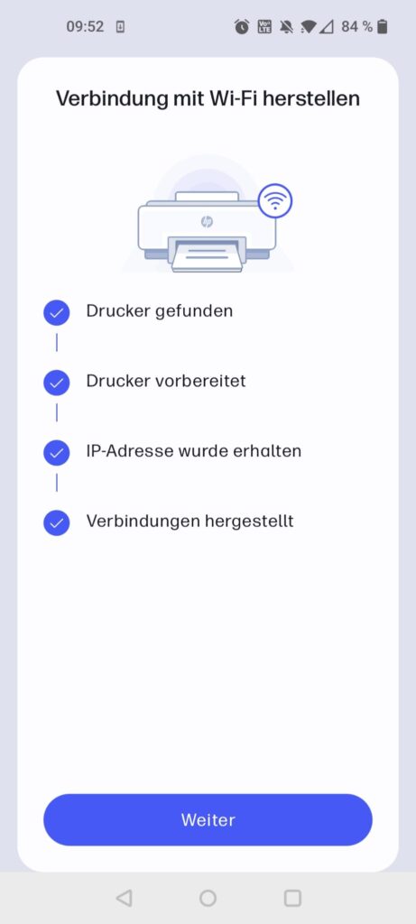 HP ENVY 6420e Tintenstrahldrucker App WLAN-Verbindung hergestellt