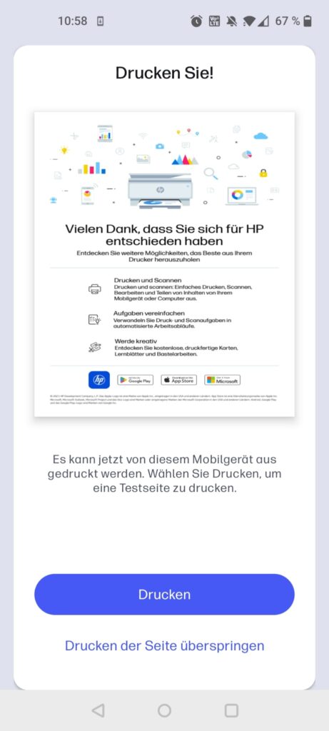 HP ENVY 6420e Tintenstrahldrucker App Einrichtung beendet