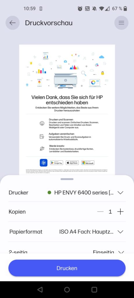 HP ENVY 6420e Tintenstrahldrucker App Druckvorschau