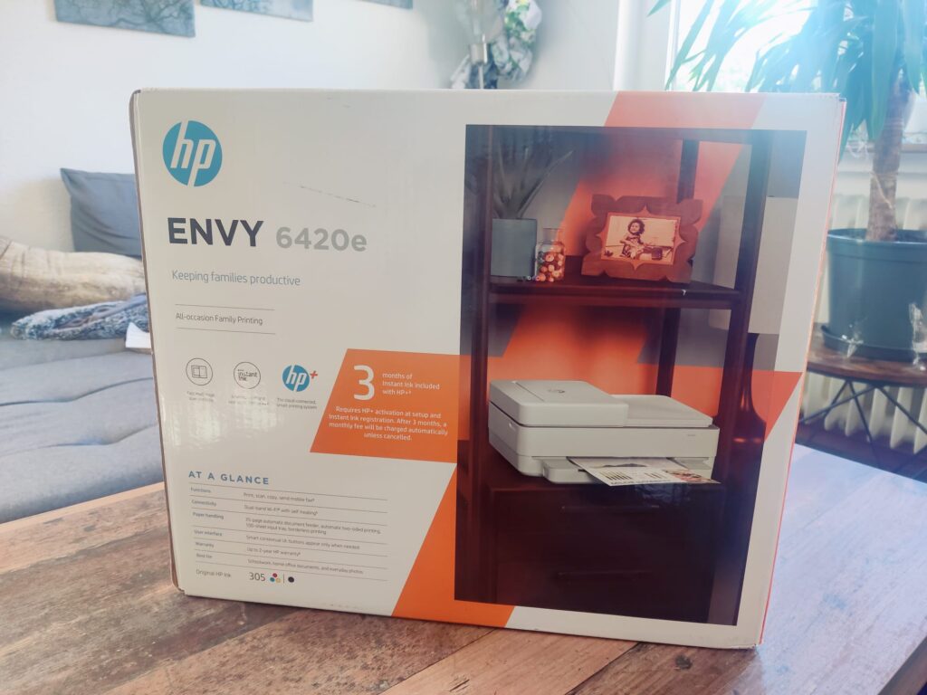 HP ENVY 6420e Tintenstrahldrucker Verpackung Rückseite