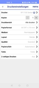 Epson Expression Premium XP-7100 Tintenstrahldrucker App Druckeinstellungen