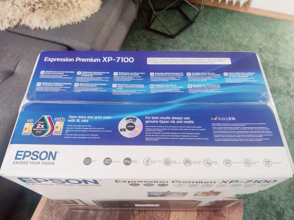 Epson Expression Premium XP-7100 Tintenstrahldrucker Verpackung von oben