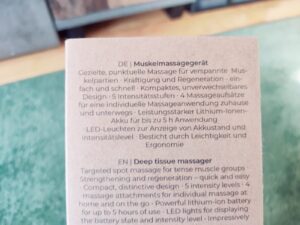 Beurer Antelope BOOM Massagepistole Beschreibung auf Verpackung