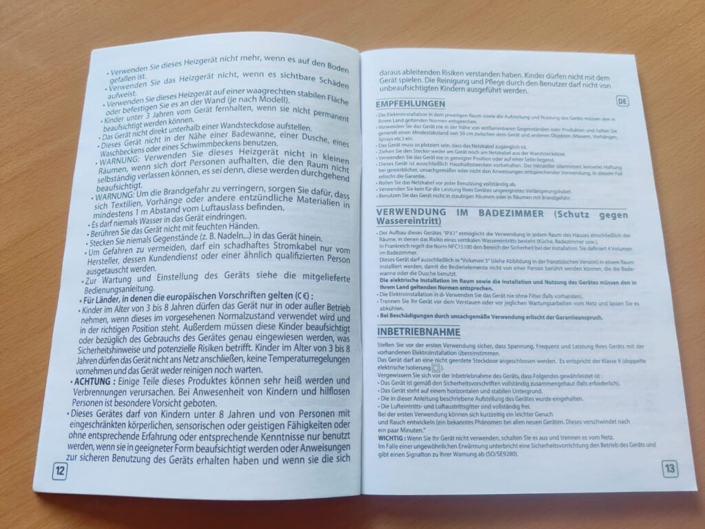 Rowenta Instant Comfort Aqua SO6511 Heizlüfter Sicherheitshinweise innen