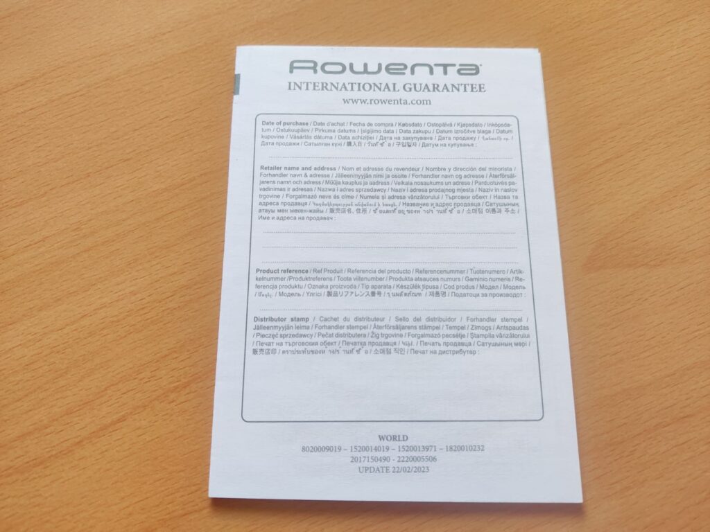 Rowenta Instant Comfort Aqua SO6511 Heizlüfter Garantiedokument