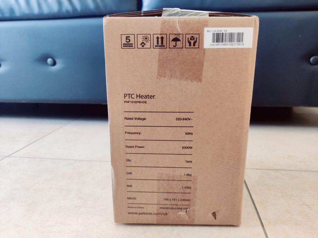 Pelonis PHF101BPBHDE Heizlüfter Verpackung seitlich