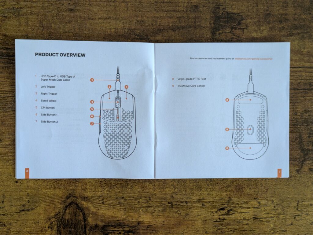 Anleitung der SteelSeries Aerox 3 Gaming-Maus geöffnet